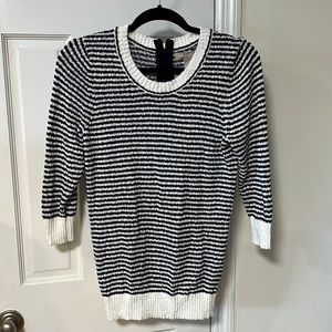Banana Republic - Blue and white striped 3/4 sleeve sweater, gold zip back - S